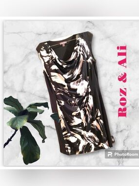 ROZ & ALI Black & White Women Cap Sleeve Dress Barely Worn SZ 14W Stretchy NWOT